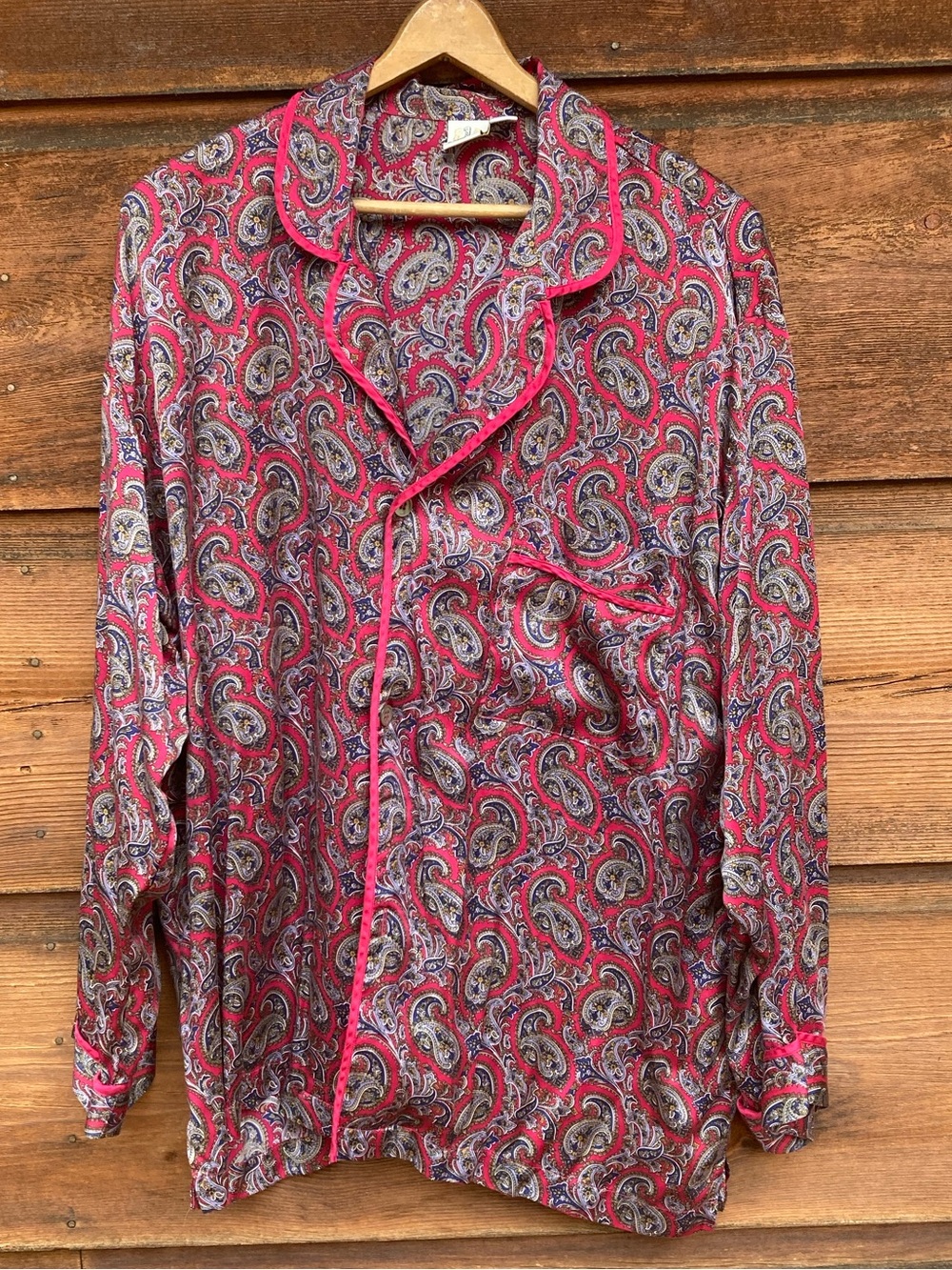 Men's Silk Paisley Button-Up Pajama Shirt